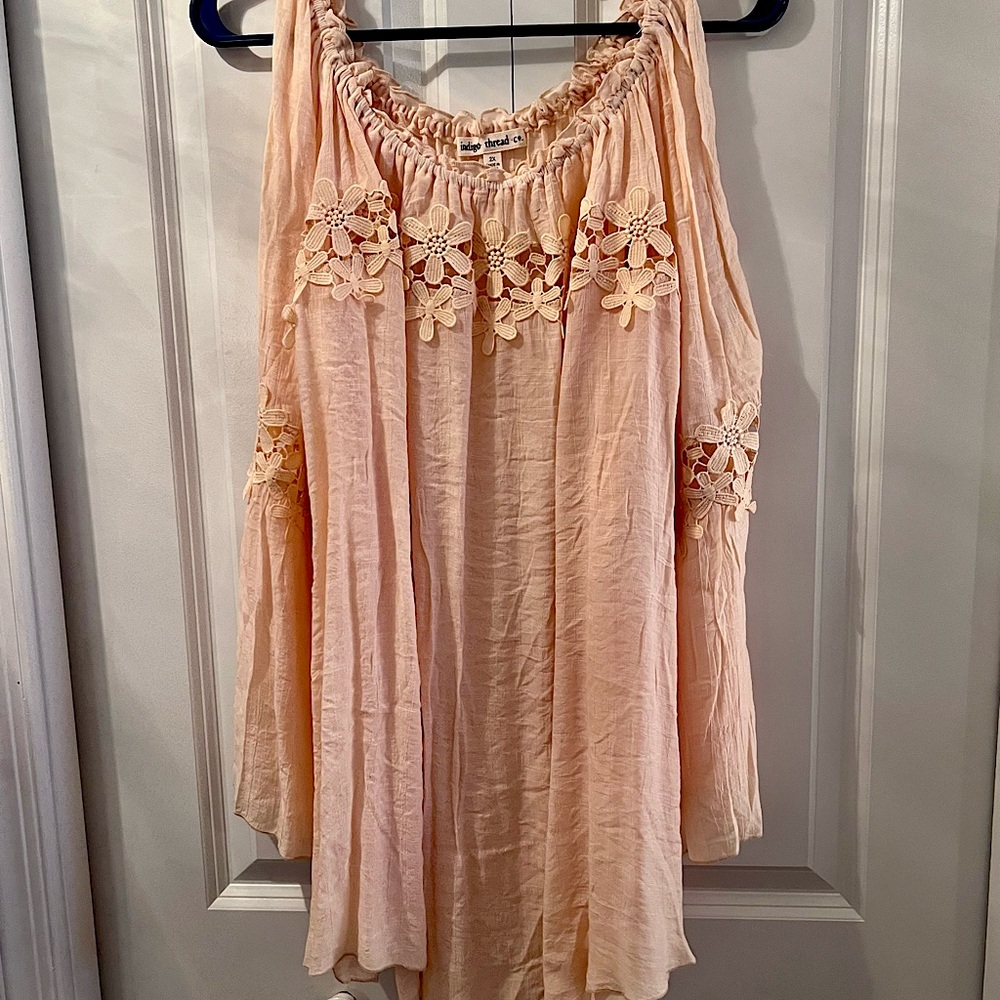 Indigo Thread Cold Shoulder Blouse Size 2X